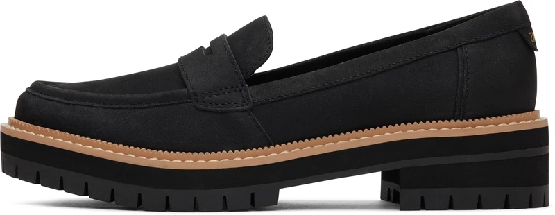 TOMS Women's Cara Loafer, Black/Black Leather, 7 UK