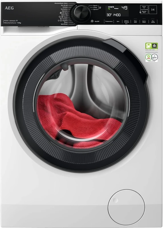AEG 9000 Series Washing Machine LFR94846WS, AbsoluteCare, PowerCare, Softwater help clothes last longer and providing superior colour protection, WiFi Connected, 8kg Load, 1400rpm Spin, Energy Class A