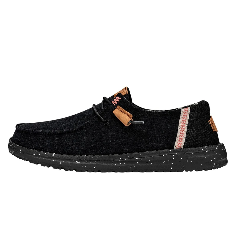 Hey Dude Women's Wendy Washed Canvas Slip-On Shoes - Moccasin Style, Black, 6 UK