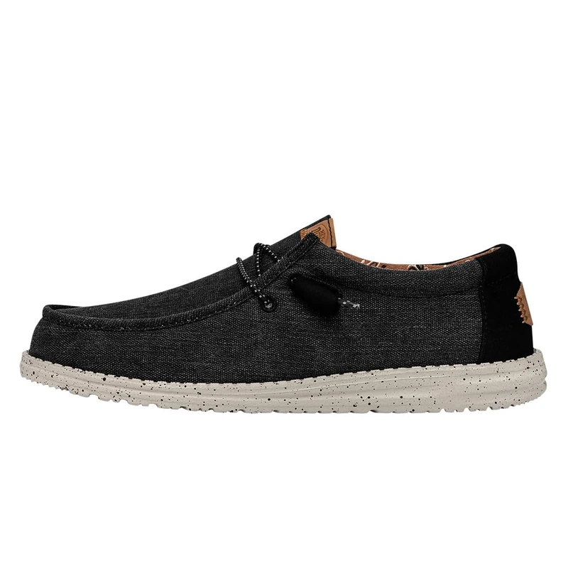 HEYDUDE - Men's Wally Washed Canvas Black - Slip-On Shoes - Loafer Style - 11 UK