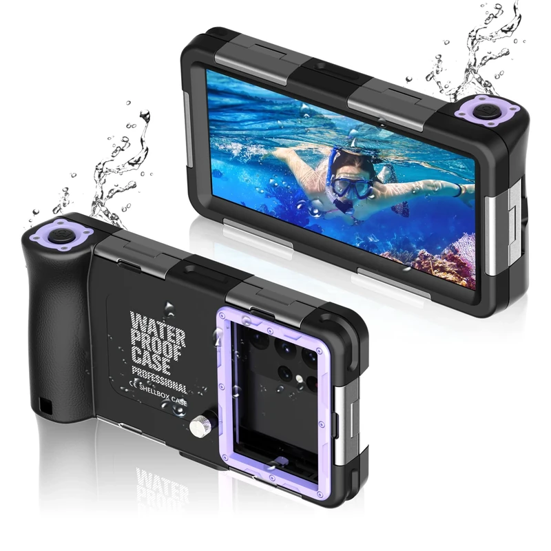 Universal Snorkeling Phone Case with Lanyard for Diving Swimming Underwater Photography Video,IP68 Waterproof,for iPhone 15/14/13/12/11/Pro Max Xr X Samsung Galaxy S23 S22 S21 Black-Purple