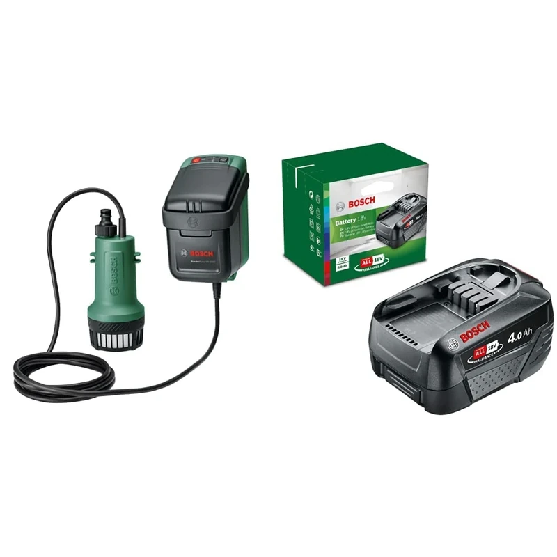 Bosch Cordless Submersible Water Pump GardenPump 18V-2000 (Without Battery, 18 Volt System, in Carton Packaging) & Home and Garden Battery Pack PBA 18V
