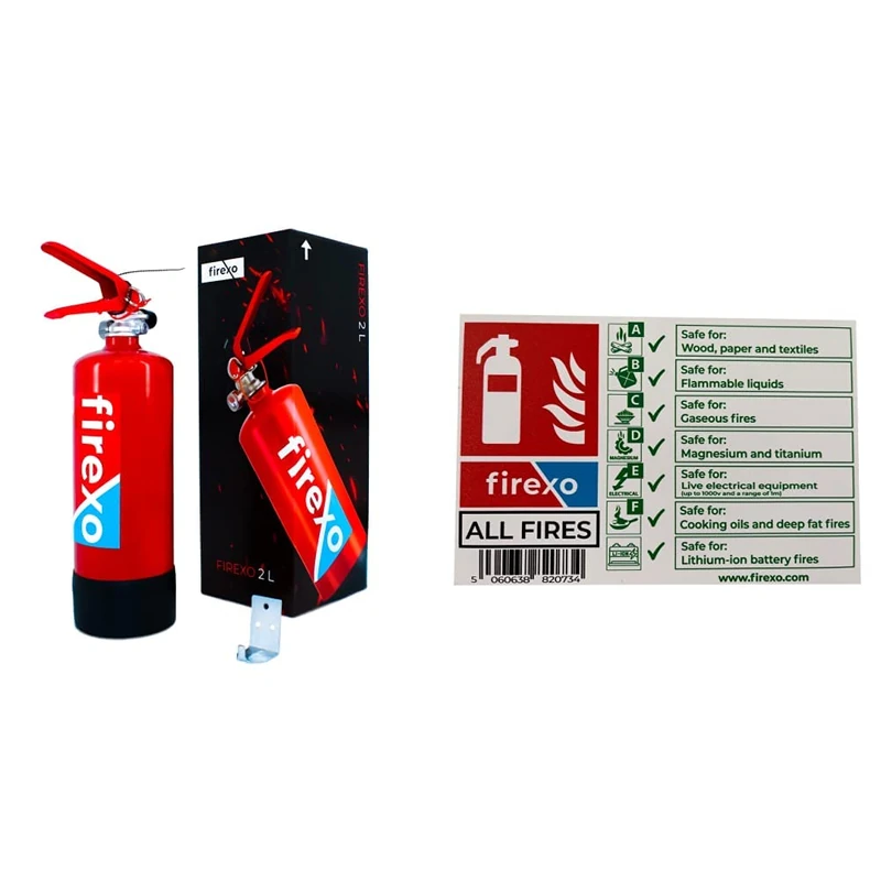 Firexo 2 Litre ALL FIRES Extinguisher, 2 Litre Fire Extinguishers, 7 in 1 for all type of Fire & White Extinguisher Safety Sign All Fires Extinguishers All Classes of fire