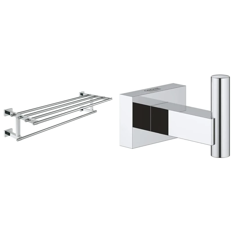 GROHE Essentials Cube | Accessoires Bath - Multi-Badetuchhalter |chrom |40512001 & Essentials Cube Robe Hook - Bathroom Wall Mounted Shower Towel Hanger, Chrome