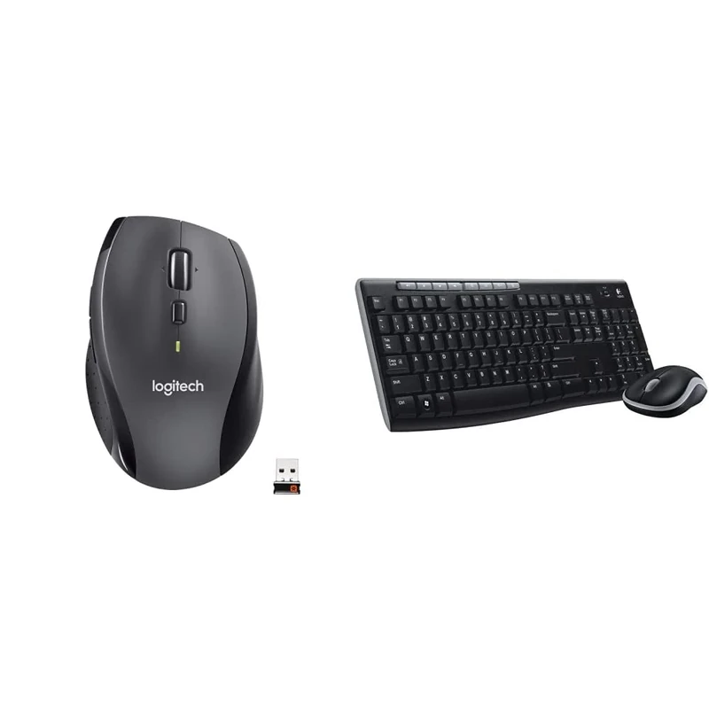 Logitech M705 Marathon Wireless Mouse, 2.4 GHz USB Unifying Receiver, 1000 DPI & MK270 Wireless Keyboard and Mouse Combo for Windows, Compact Black