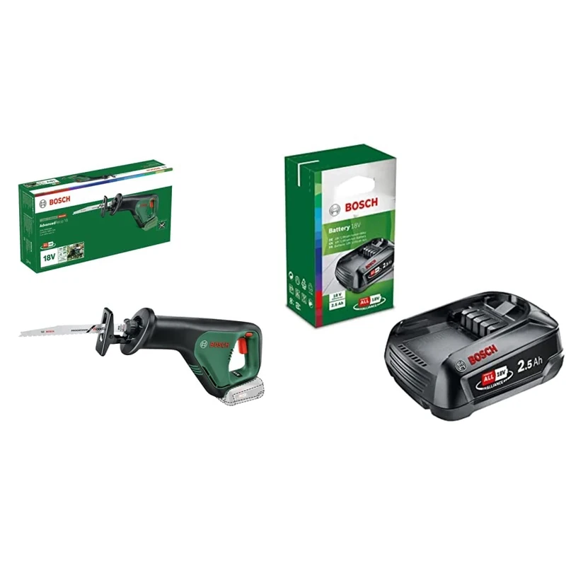 Bosch Home and Garden Cordless Reciprocating Saw AdvancedRecip 18 (Without Battery, 18 Volt System, in Carton Packaging) & Home and Garden Battery Pack PBA 18V Black