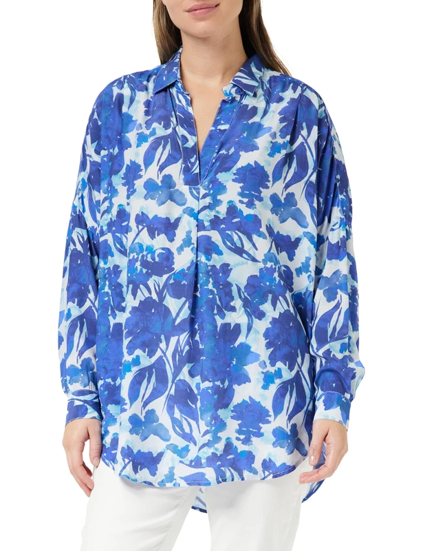 French Connection Women's Bailee Delph Popover Button Down Shirt, Blue Depths, XS - Image 1