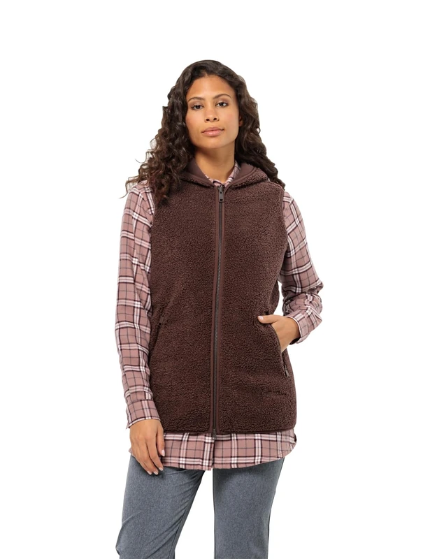 Jack Wolfskin Women's High Curl Long Vest W Fleece Vest, Boysenberry, XXL, Boysenberry, XXL