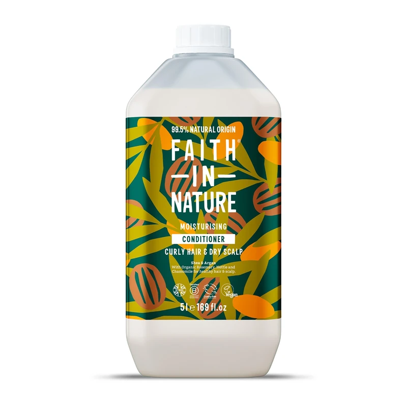 Faith In Nature Natural Shea & Argan Conditioner, Moisturising for Curly Hair & Dry Scalp, Vegan & Cruelty Free, No SLS, Silicones or Parabens, 5L Refill Pack