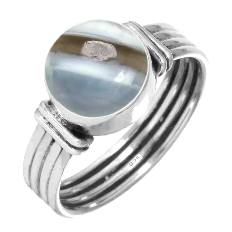 Jeweloporium Blue Owyhee Opal Silver Ring Size S 1/2, 925 Sterling Silver Ring for Women, Genuine Round Gemstone Boho Jewellery