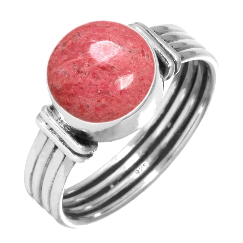 Jeweloporium Pink Thulith Silver Ring Size T 1/2, 925 Sterling Silver Ring for Women, Genuine Round Stone Handmade Jewellery