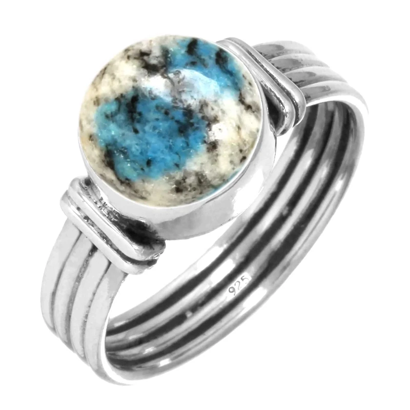 Jeweloporium Multicolor K2 Jasper Silver Ring Size M 1/2, 925 Sterling Silver Ring for Women, Real Round Stone Boho Jewellery