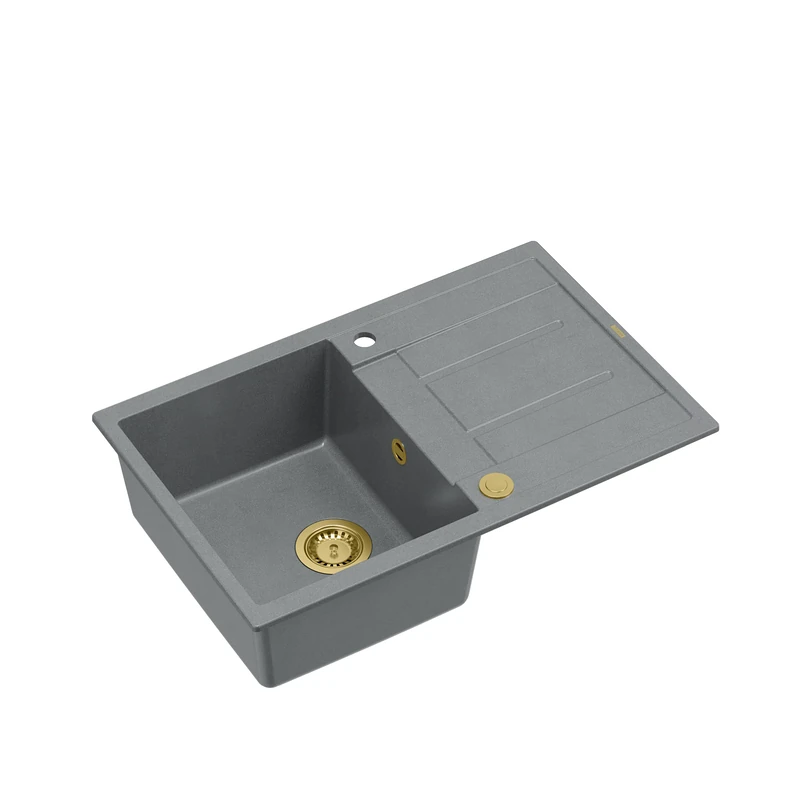 Quadron Morgan 111 Granite Sink, 1 Basin Installation, Dimensions: 78 x 50 x 22 cm, Cabinet Undermount from: 50 cm (Grey + Gold PVD)