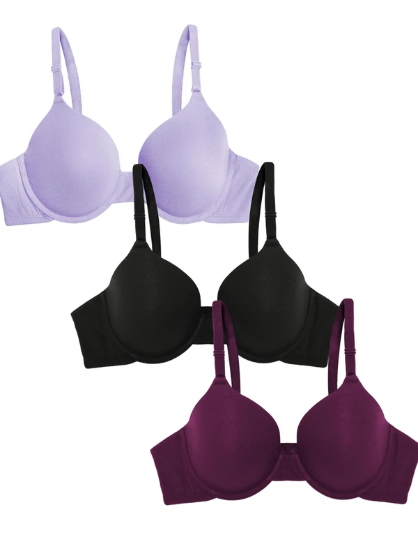 Fruit of the Loom Women's T-Shirt Bra, Lilac Whisper/Purple Velvet/Black, 34D