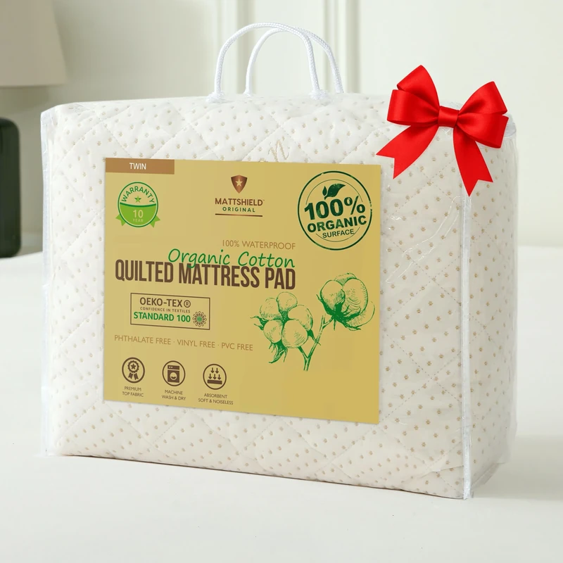 Luxury Quilted Waterproof Organic Mattress Pad Protector Twin 100% Organic Cotton Hypoallergenic Breathable Mattress Pad Cover - Premium 380 GSM Comfort - Fitted Allergy Shield, Ultimate Rest