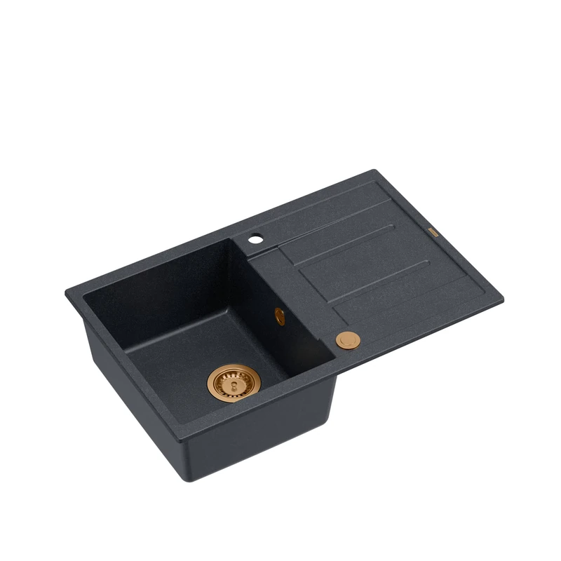 QUADRON Morgan 111 Granite Sink, Size 78 x 50 x 22 cm, Colour: Black & Copper