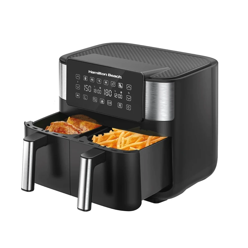 Hamilton Beach HealthyCook 8L Dual Air Fryer, 2 Drawers, 8L, 8 Portions, 6 Pre-set Programmes, SYNC function and Adjustable Temperature Settings, Black, HB4006 - Image 1