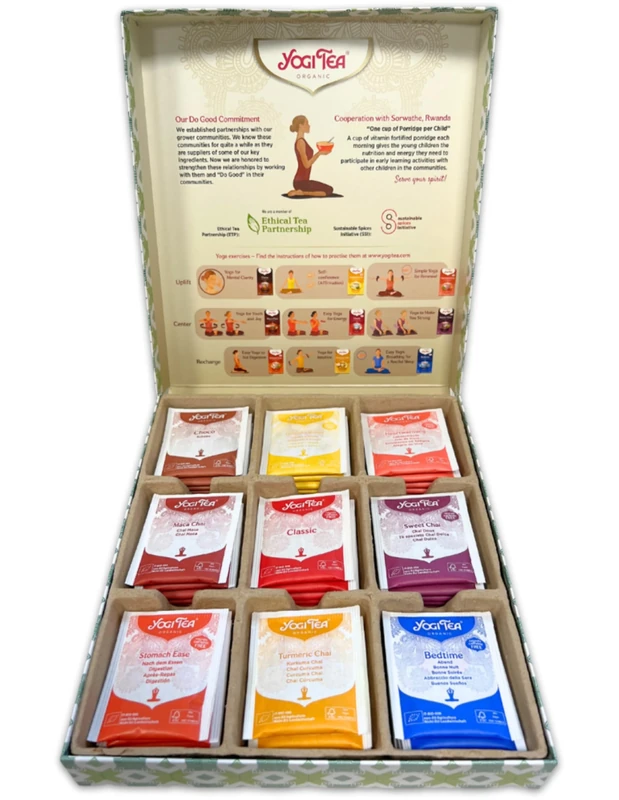 Yogi Tea Selection Box - 45 tea bags total - Herbal Tea Selection Box, flavours include Choco, Ginger Lemon, Heartwarming, Maca Chai, Classic, Sweet Chai's, Stomach Ease, Turmeric & Bedtime
