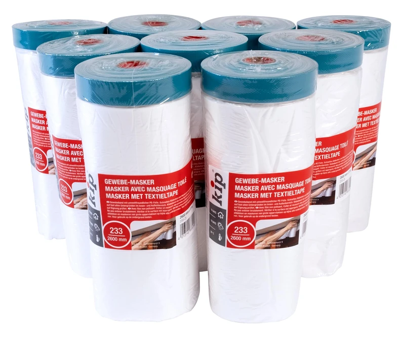 kip 9 Rolls of Tape 233-25 Fabric Masker, Masking Film with Fabric Tape, Adhesive Strips for Painting & Varnishing, Specially for Rough Surfaces, 2600 mm x 17 m