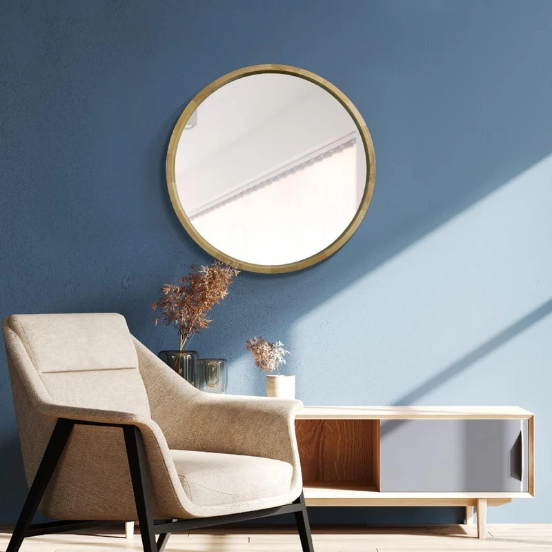 MirrorOutlet The Naturalis - Solid Oak Round Circular Modern Wall Mirror 31" X 31" (80CM X 80CM) 48m deep and 24mm wide frame. Scandinavian Inspired!, Brown - Image 1