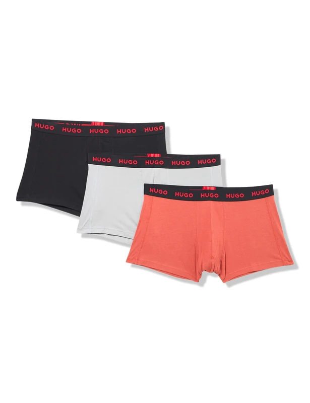 HUGO Men's 3 Pack Bold Logo Cotton Stretch Trunks, Monument Grey/Terracotta/Black, XXL