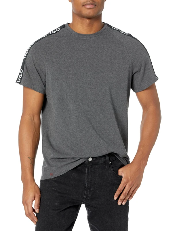 HUGO Men's Logo Taping Short Sleeve T-Shirt, Melange Slate, XL