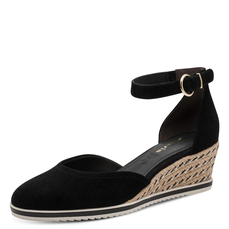 Tamaris Women's leather pumps with wedge heel black 4 UK