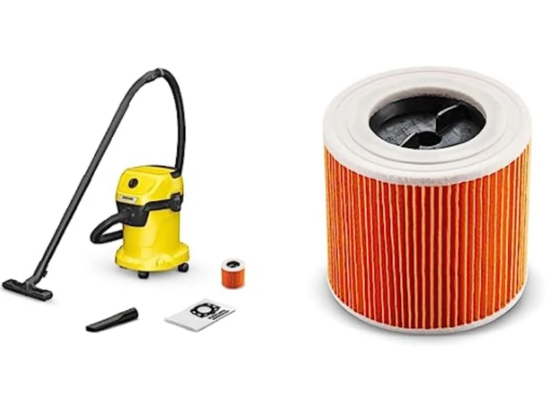 Bundle of Kärcher WD 4 16282030, Wet and Dry Vacuum Cleaner, Yellow, 1000 W, 20 litres + Karcher 2.863-306.0 Crevice Crevice 350 mm New Reference