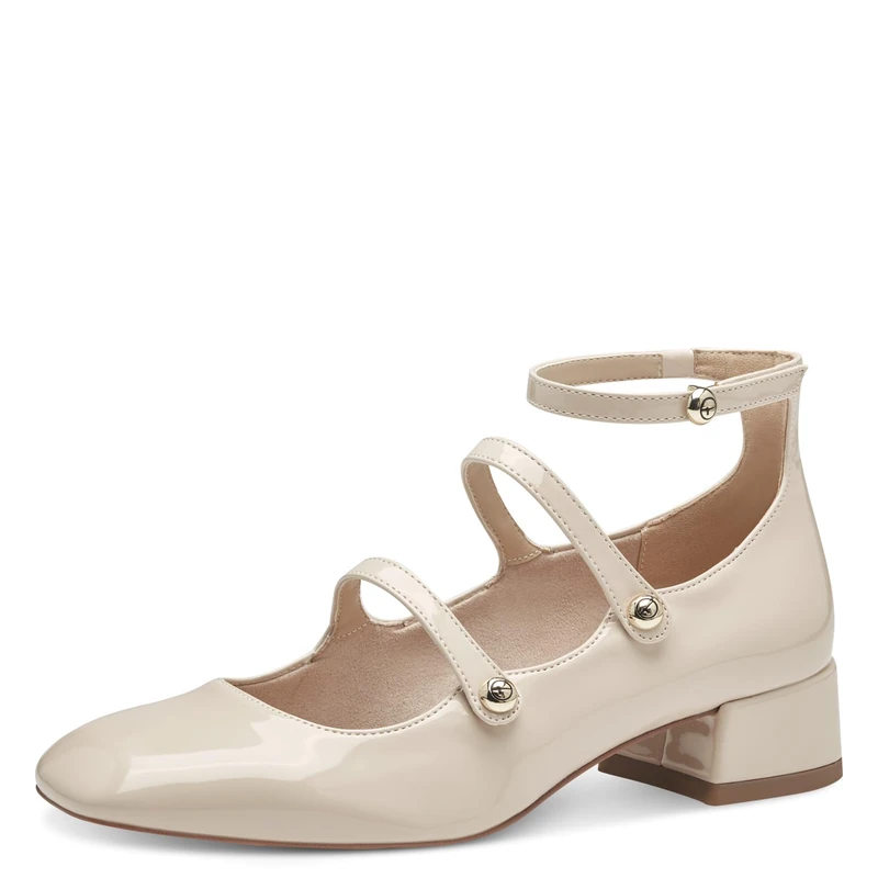 Tamaris Women's Vegan Block Heel Strappy Pumps, Ivory, 6.5 UK