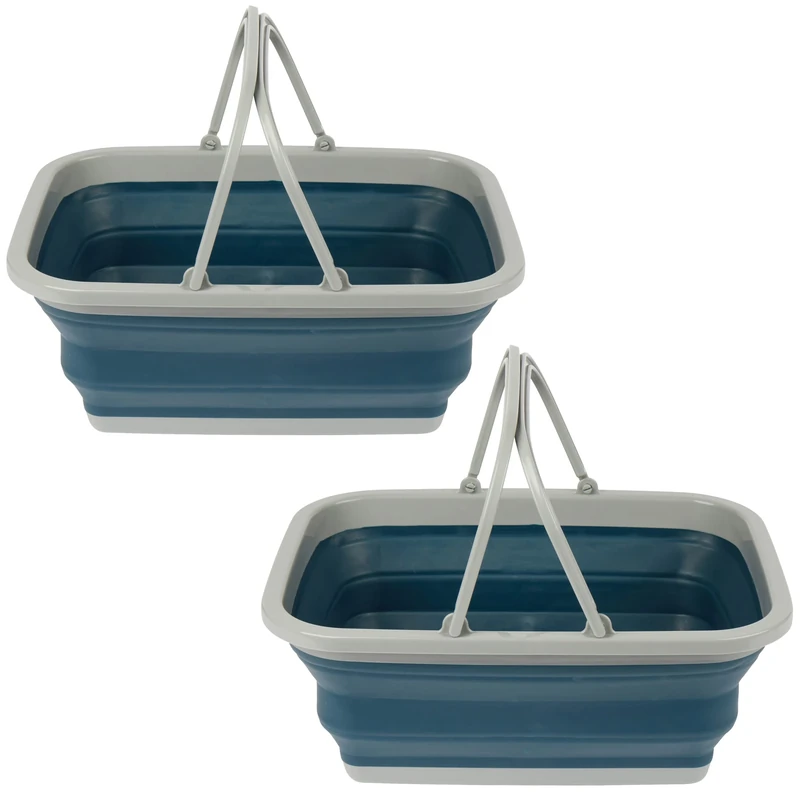 Beldray COMBO-8731 Collapsible Laundry Basket, Two Carry Handles, 2 Pack, 15 Litre Capacity, Space Saving Foldable Design, For Camping, Travel, Holiday Homes & Shopping, Staycation Essentials, Navy