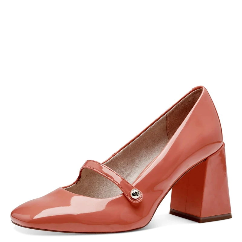 Tamaris Women's Vegan Block Heel Strappy Pumps, Orange, 6.5 UK