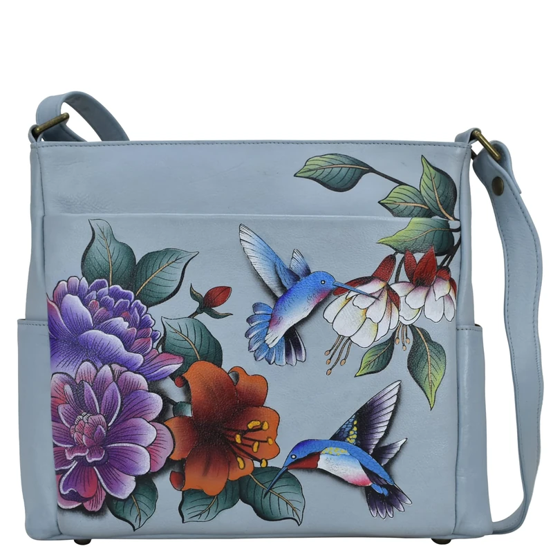 Anna by Anuschka Women's Hand-Painted Leather Crossbody with Side Pockets, Garden Jewels, One Size