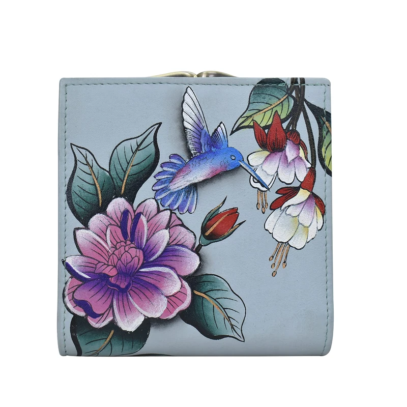 Anna by Anuschka Hand Painted Women’s Leather Two Fold Wallet W/Clasp Coin Pocket, Garden Jewels, One Size