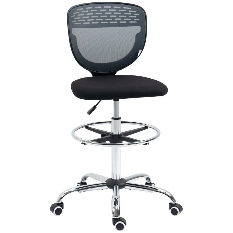 Vinsetto Drafting Chair, Swivel Office Draughtsman Chair, Mesh Standing Desk Chair with Lumbar Support, Adjustable Foot Ring, Armless, Grey, 59 x 59 cm