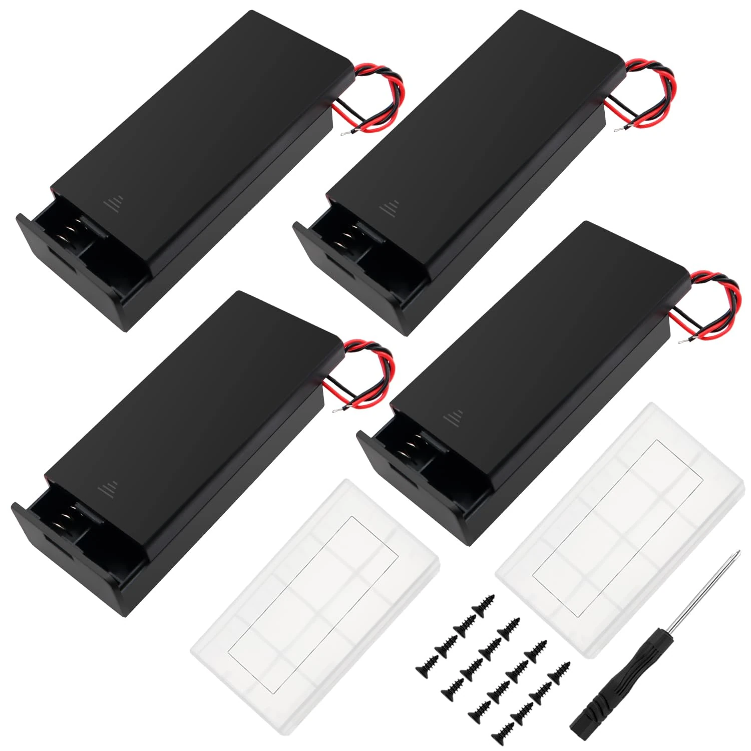 4 PCS 18650 Battery Holder, KUOQIY 2 x 3.7V Battery Holder Case with ON/Off Switch & Wire Leads & Cover, with 2 PCS Plastic Battery Storage Box & Screwdrivers & Screws