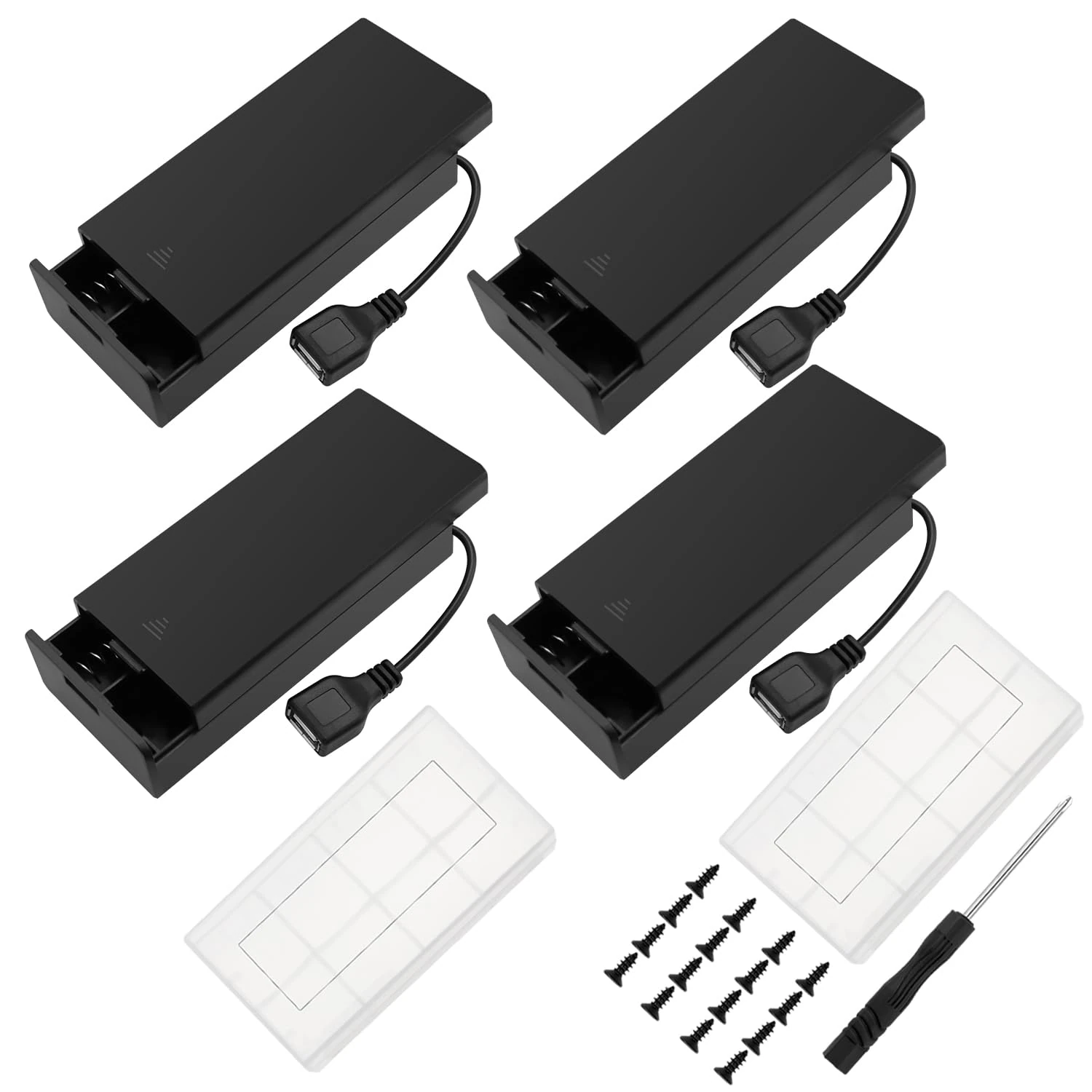 4 PCS 18650 Battery Holder, KUOQIY 2 x 3.7V Battery Holder Case with ON/Off Switch & USB Female Socket & Cover, with 2 PCS Plastic Battery Storage Box & Screwdriver & Screws