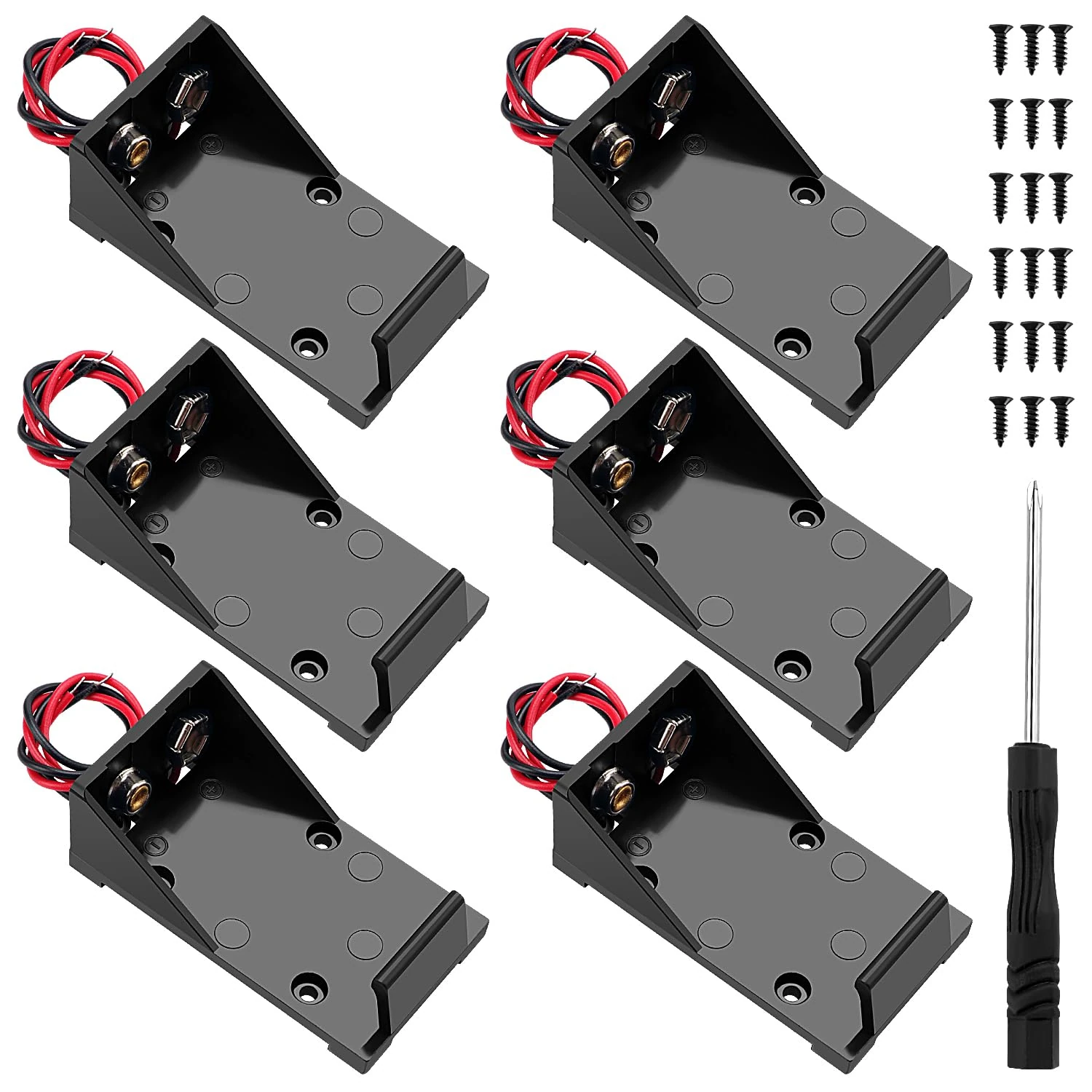 6 PCS 9V Battery Holder, KUOQIY Plastic 9 Volt Battery Case with Wire Lead, 9V Battery Storage Box for CCTV, Motor, Solenoid, LED Strip, with Screw & Screwdriver