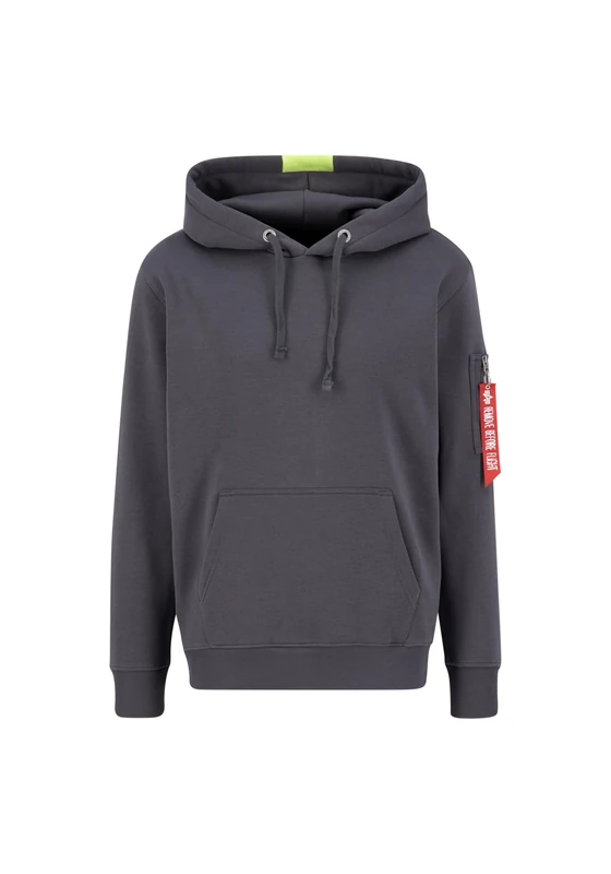 Alpha Industries Men's Red Stripe Hoody, Vintage Grey, L