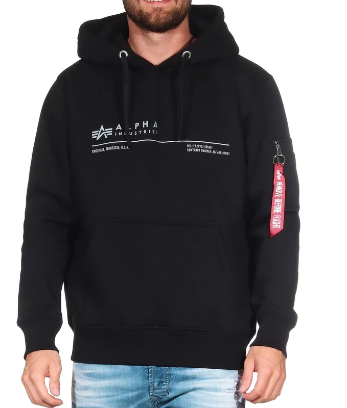 Alpha Industries Men's AI Reflective Hooded Sweat Sweatshirt, Black, XL