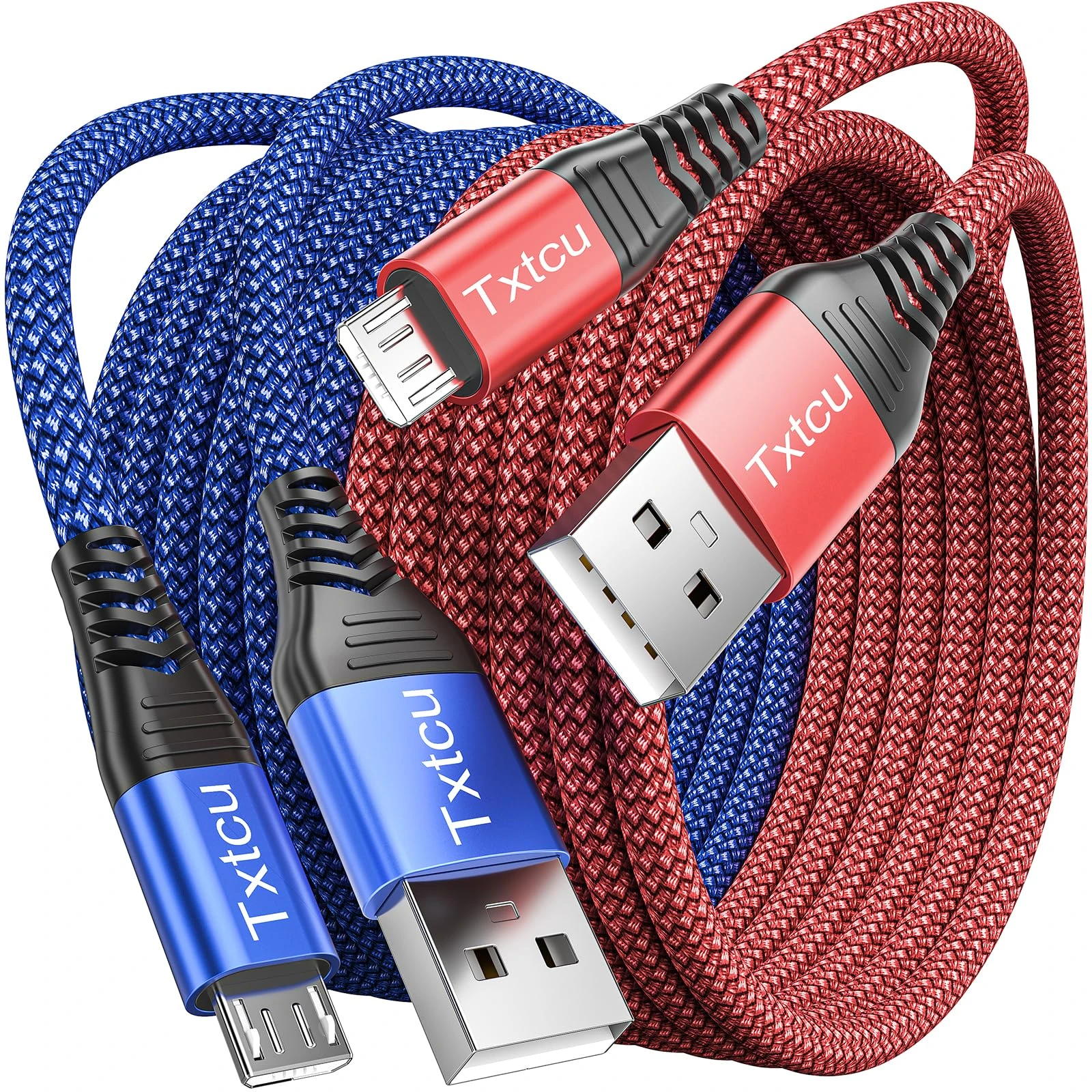 Txtcu Micro USB Cable [2Pack 3m], Long Charger Android Braided PS4 Controller Charging Compatible for Samsung Galaxy S7/S5/J3/J5/J7,Huawei,HTC,LG,PS4,Kindle,Xbox,Nexus,Nokia, Red/Blue