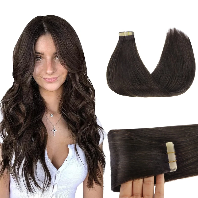 GOO GOO Tape in Hair Extensions human hair, tape Hair Extensions, 22inch 50g 20pcs, Human Hair Extensions, 2A Light Brown