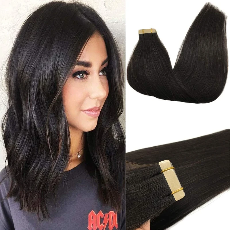 GOO GOO Tape in Hair Extensions human hair, tape Hair Extensions, 14inch 50g 20pcs, Human Hair Extensions, 1B Natural Black