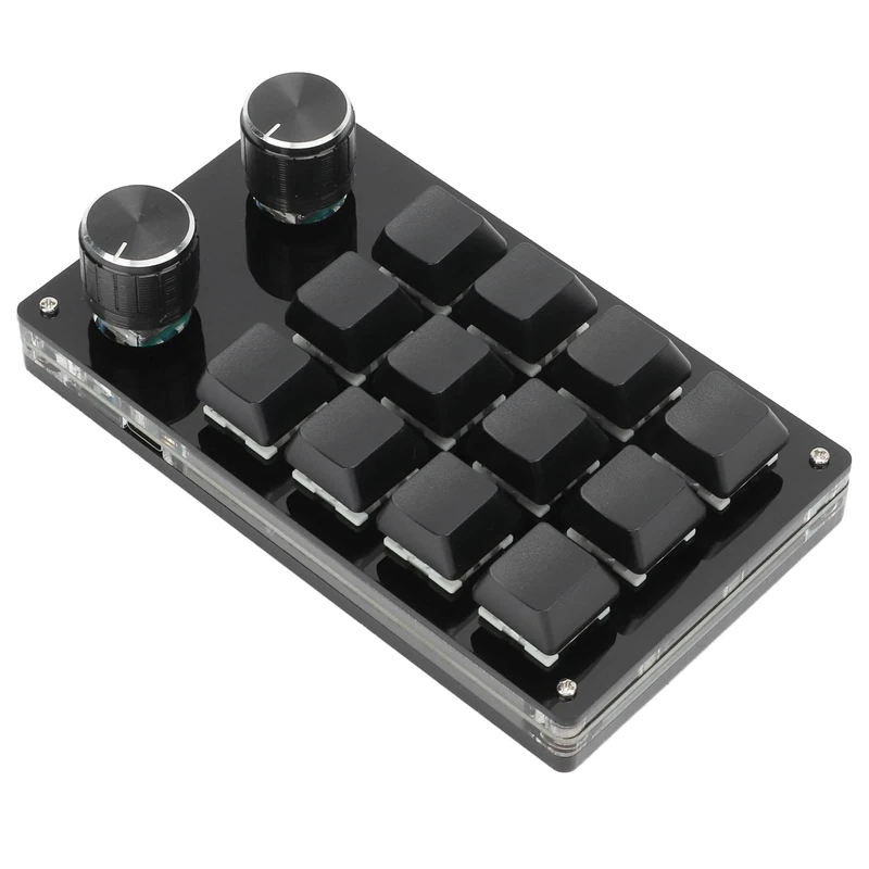 One Handed Macro Mechanical Keyboard 12 Key Multifunction DIY Programmable Keypad for Office Gaming (Black)