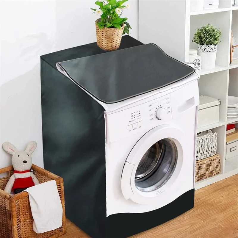 Highdi Washing Machine Cover Waterproof, Washing Machine Covers Indoor with Zipper Sunscreen & Dustproof Washer Protection (63x68x100cm,Black)
