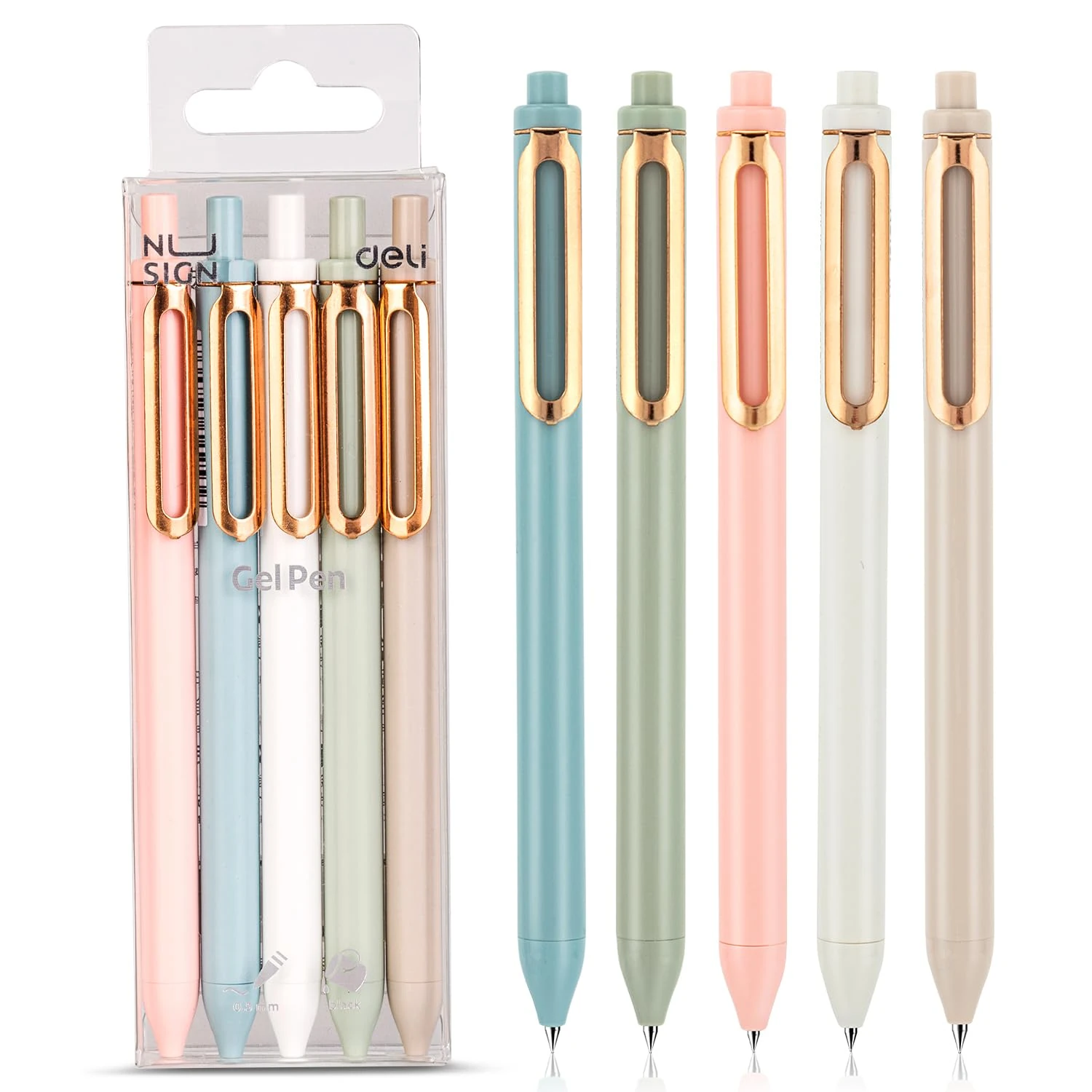 NUSIGN Gel Pens, 5 Pcs 0.5mm Black Ink Fine Point Smooth Writing, High-End Series for Journaling Note Taking, Cute Office Supplies Gifts for Women Men