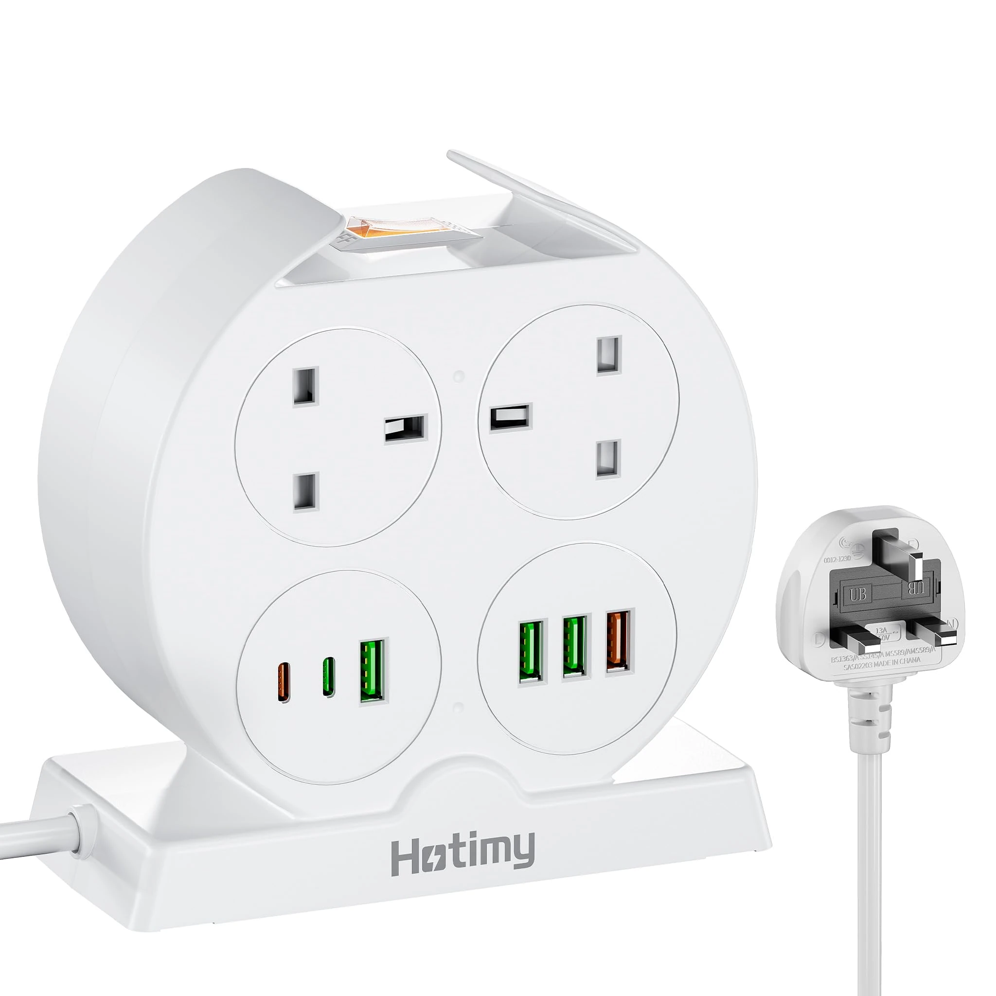 Extension Lead with USB Slots, 6 Way Outlets 6 USB (1 PD 20W Type C, 1 USB-C, 4 USB-A) Double-Side Extension Lead Tower, Multi Plug Extension Sockets Overload Protection 3250W 13A Extension Cable 1.5M