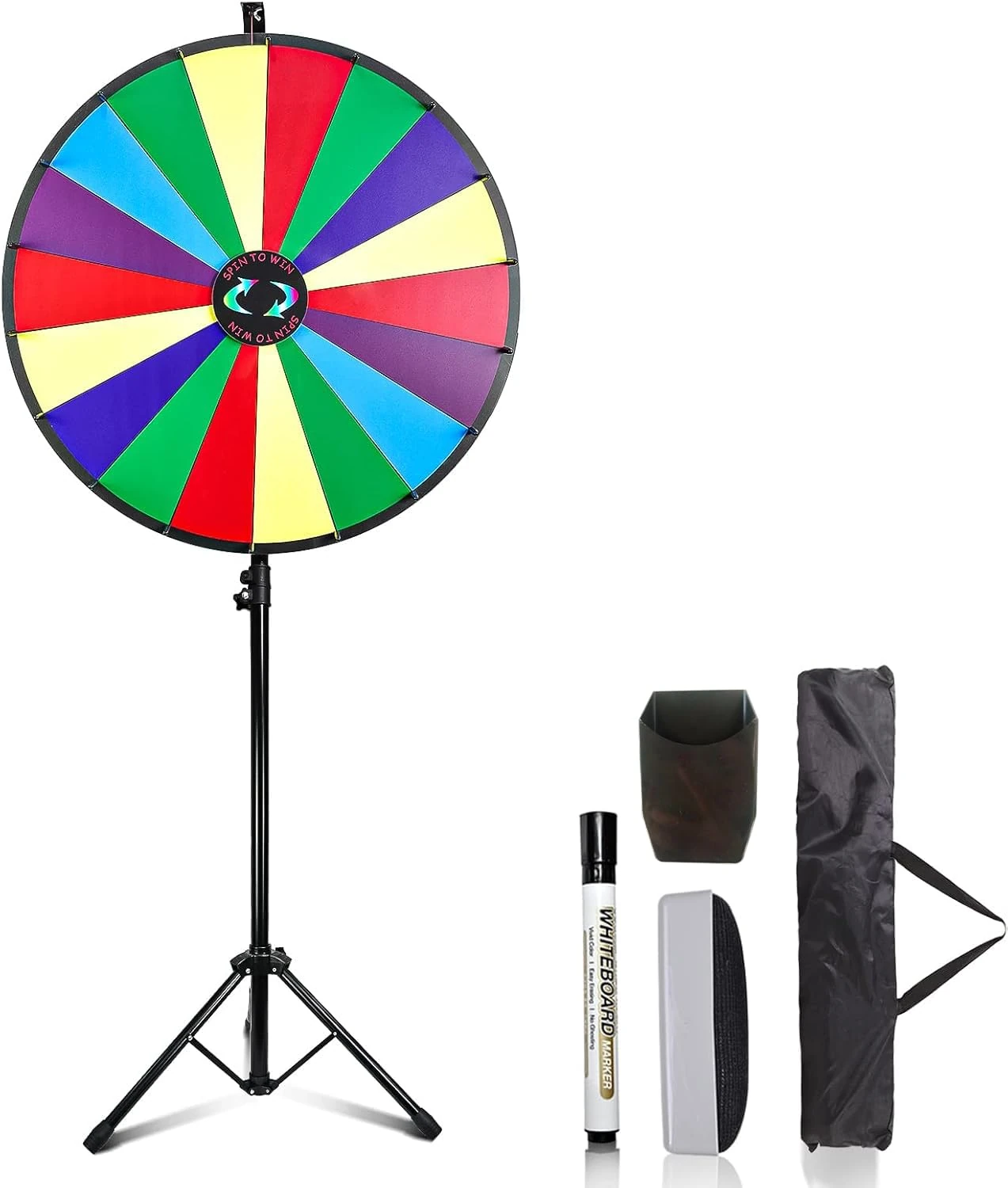 Hooomyai 30 Inch Large Size Wheel Heavy Duty Prize Wheel Height Adjustable Floor Stand Fortune Wheel with Dry Erase Marker & Eraser 18 Slots Spinning Wheel for Chrismas Game Carnival and Tradeshow