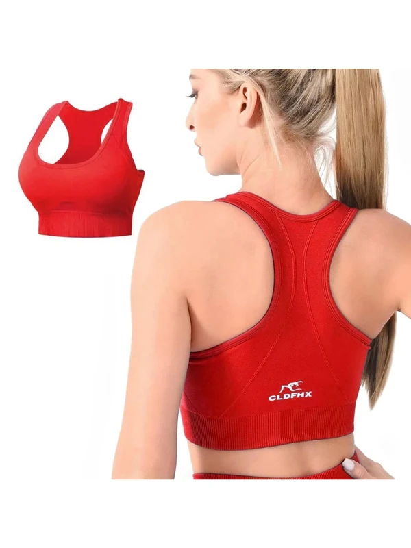 CLDFHX Sports Bras Women Seamless Padded Without Underwire High/Mid Impact Support Racerback Sport Bra for Workout Yoga Gym, Bright Red, 3XL