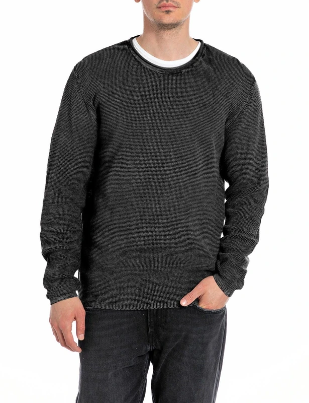 Replay men's cotton sweater, Black 098 (Black), L
