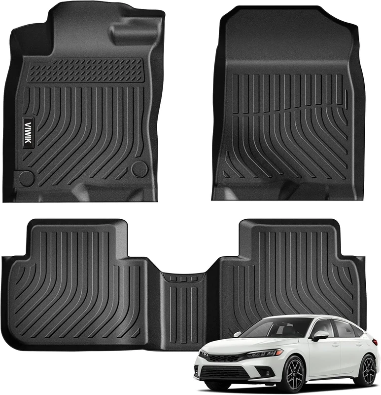 VIWIK Floor Mats Compatible for 2022-2023 Civic Without USB, Car Mats All Weather Custom Floor Liners Full Set Include 1st and 2nd Row Front & Rear, Automotive Floor Mats TPE Black